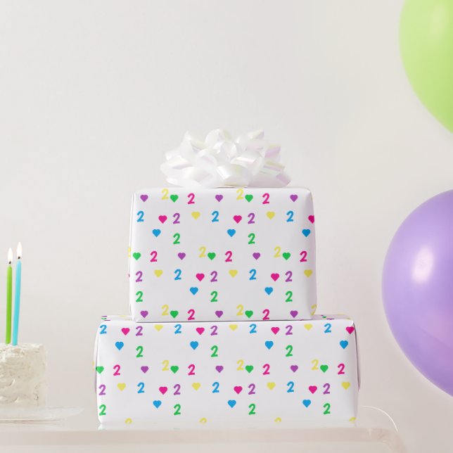 Rainbow Hearts 2nd Birthday Wrapping Paper (Party Gifts)