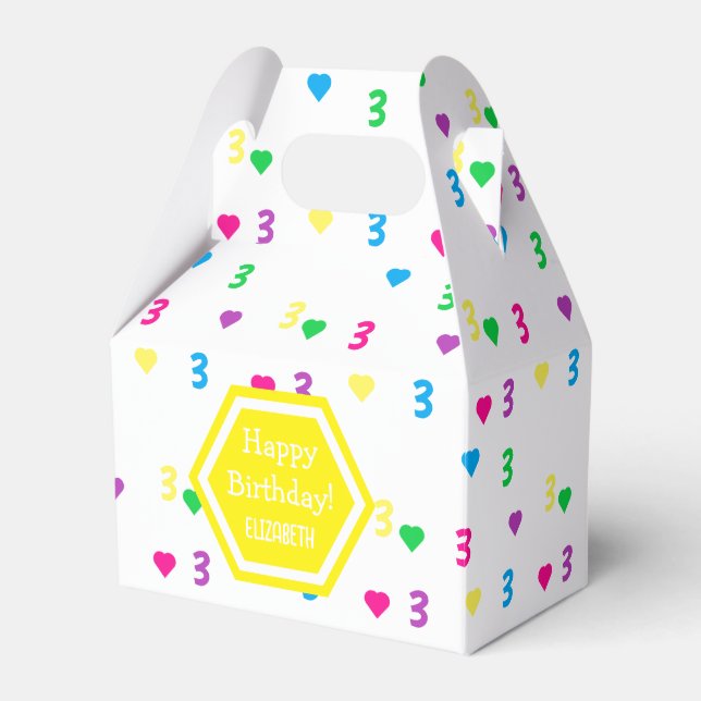 Rainbow Hearts 3rd Birthday Favor Boxes (Front Side)