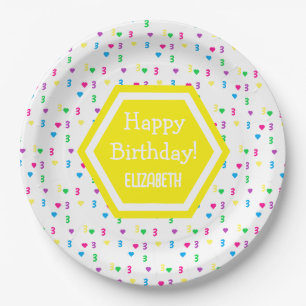 Rainbow Hearts 3rd Birthday Paper Plates