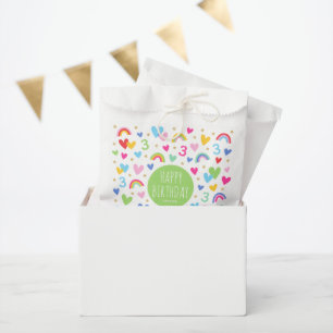 Rainbow Hearts 3rd Birthday Party Name Green Favor Bag