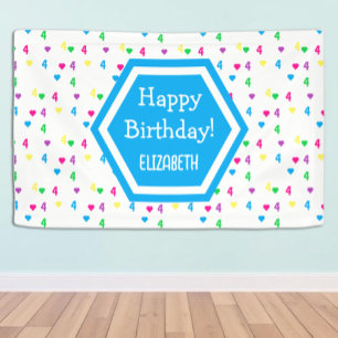 Rainbow Hearts 4th Birthday Banner
