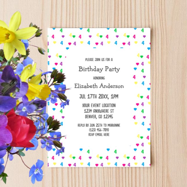 Rainbow Hearts 4th Birthday Invitation (Creator Uploaded)