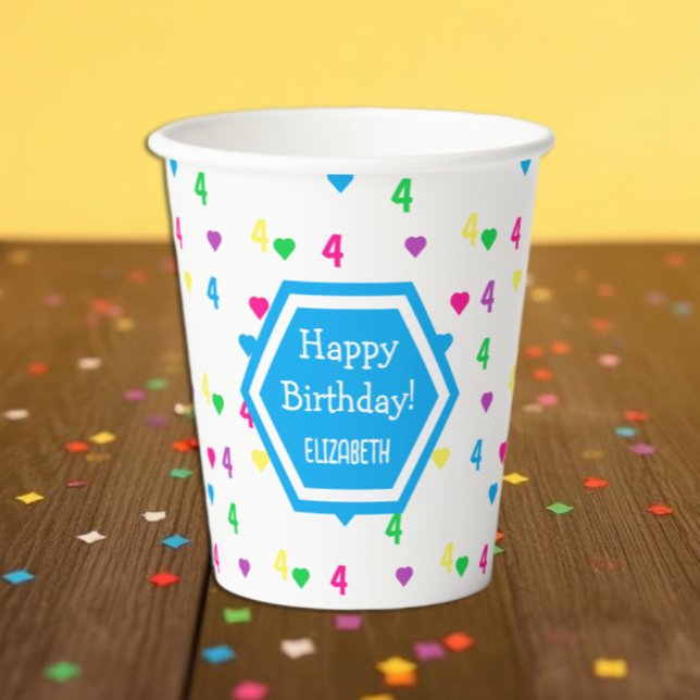 Rainbow Hearts 4th Birthday Paper Cups (Creator Uploaded)