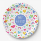 Rainbow Hearts 4th Birthday Party Custom Name Blue