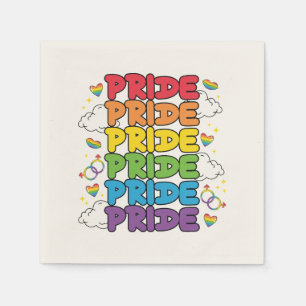 Rainbow, Hearts and Clouds - Repeated Pride Napkins