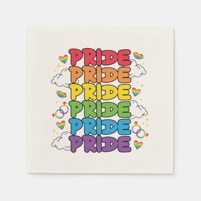 Rainbow, Hearts and Clouds - Repeated Pride Napkins (Front)