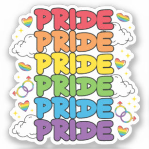 Rainbow, Hearts and Clouds - Repeated Pride Sticker