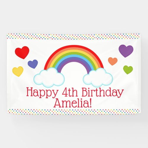 Rainbow Hearts and Dots Girls Birthday Banner