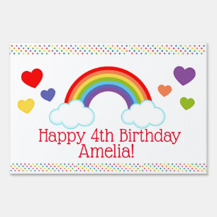 Rainbow Hearts and Dots Girls Birthday Sign
