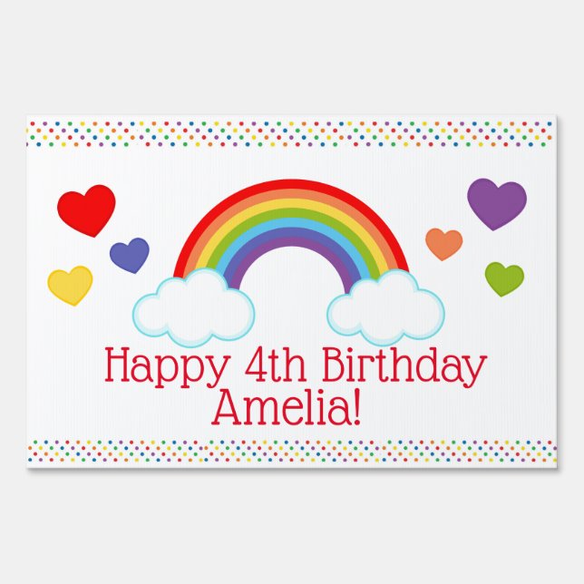 Rainbow Hearts and Dots Girls Birthday  Sign (Front)