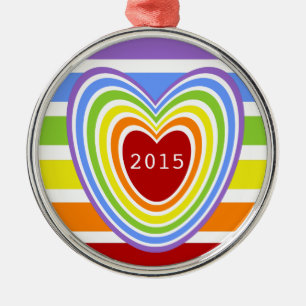 Rainbow Hearts and Stripes Metal Ornament