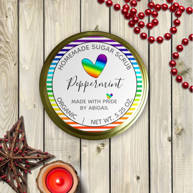 Rainbow Hearts and Stripes Sugar Scrub Classic Round Sticker (Creator Uploaded)