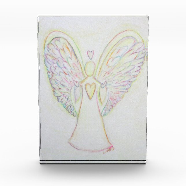 Rainbow Hearts Angel Art Custom Paperweight Acrylic Award (Front)