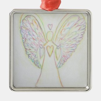 Rainbow Hearts Angel Art Holiday Gift Ornaments