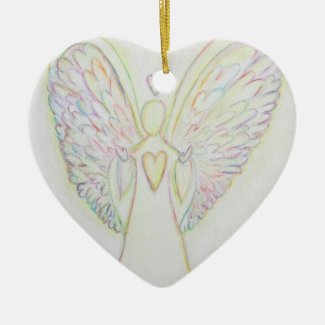Rainbow Hearts Angel Art Holiday Ornament