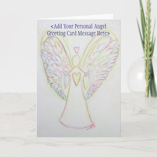 Rainbow Hearts Angel Custom Greeting or Note Cards (Front)