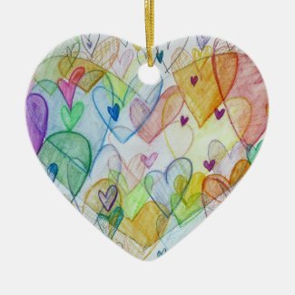 Rainbow Hearts Art Custom Holiday Gift Ornaments