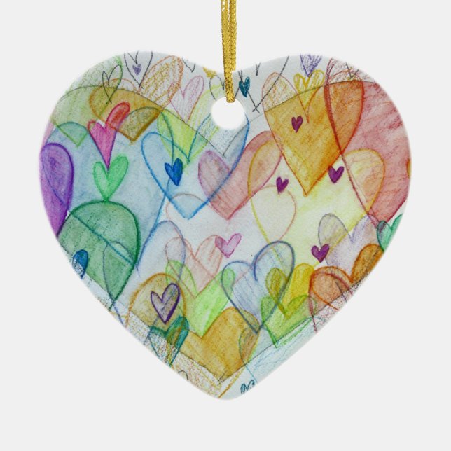 Rainbow Hearts Art Custom Holiday Gift Ornaments (Front)