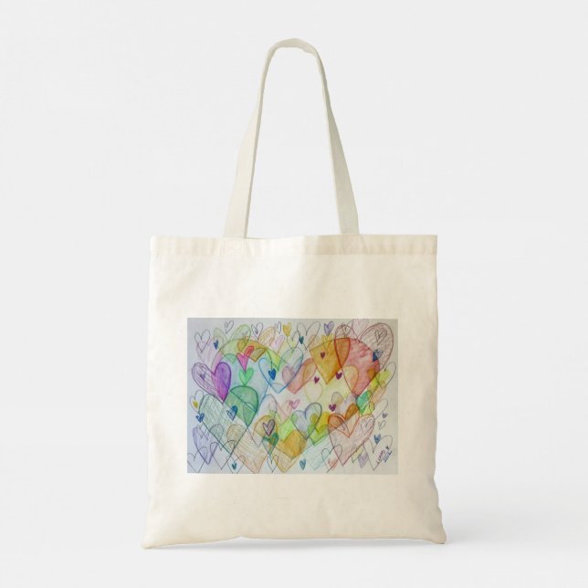 Rainbow Hearts Art Inspirational Tote Bag (Back)