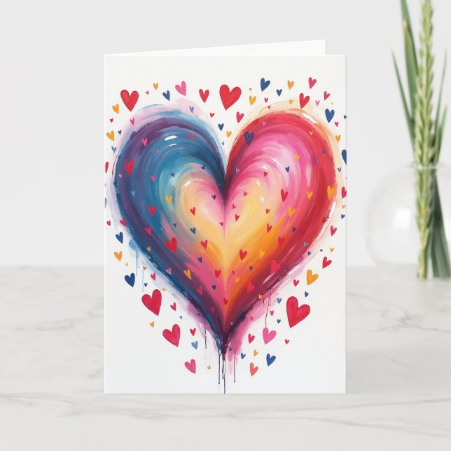 Rainbow Hearts Art Love Card (Front)