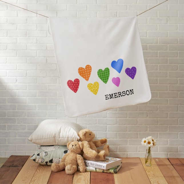 Rainbow Hearts Baby Kids NAME Love Art Fun  Baby Blanket (In Situ)