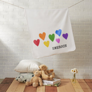 Rainbow Hearts Baby Kids NAME Love Art Fun Blanket