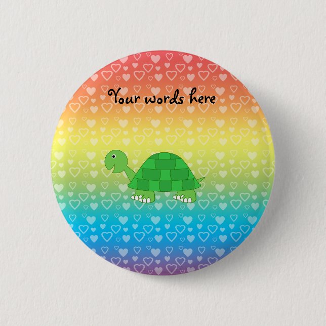 Rainbow hearts baby turtle pinback button (Front)
