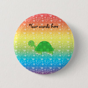 Rainbow hearts baby turtle pinback button