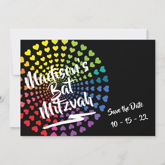 RAINBOW HEARTS Bat Mitzvah Save the Date (Front)