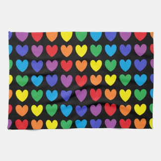 Rainbow Hearts Black Kitchen Towel