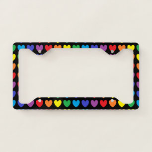Rainbow Hearts Black License Plate Frame