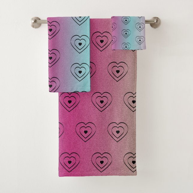 Rainbow Hearts Black Pride Heart Bath Towel Set (Insitu)