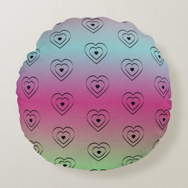 Rainbow Hearts Black Pride Heart Round Pillow (Front)