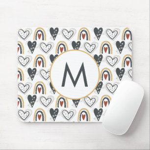 Rainbow Hearts Boho Pattern Monogram Initial Mouse Pad