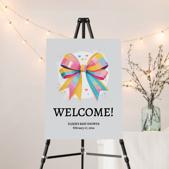 Rainbow Hearts Bow Baby Shower Foam Board (In Situ (Stand))