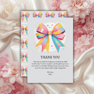 Rainbow Hearts Bow Baby Shower Thank You Card