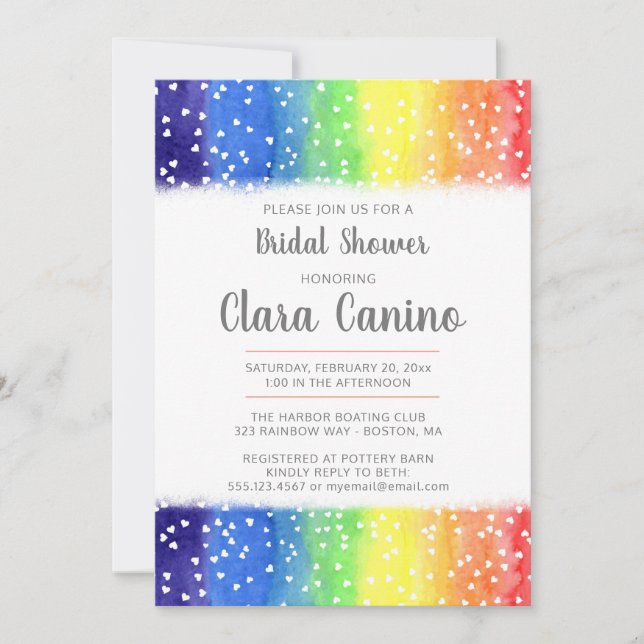 Rainbow Hearts Bridal Shower Invitation (Front)