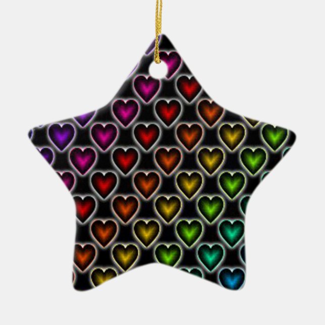 Rainbow Hearts Ceramic Ornament (Front)