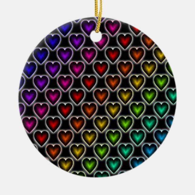Rainbow Hearts Ceramic Ornament (Front)