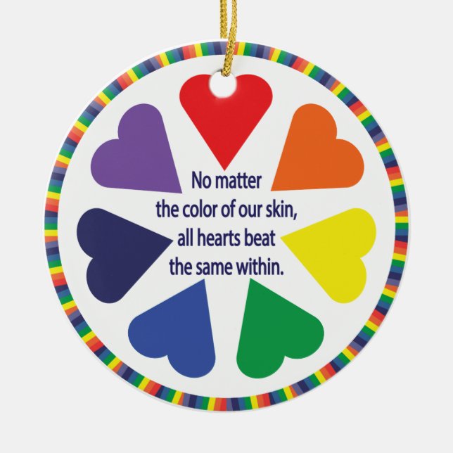 Rainbow Hearts Ceramic Ornament (Front)