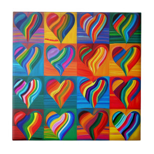 Rainbow Hearts Ceramic Tile