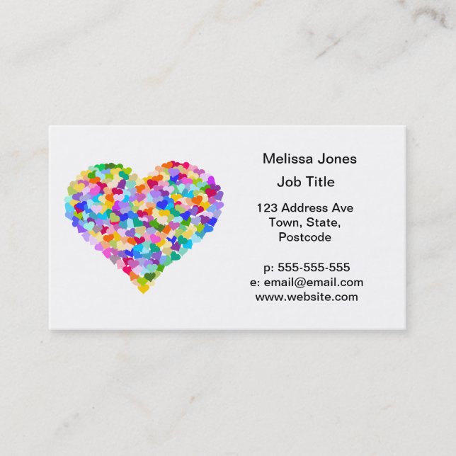 Rainbow Hearts Confetti Business Card (Front)