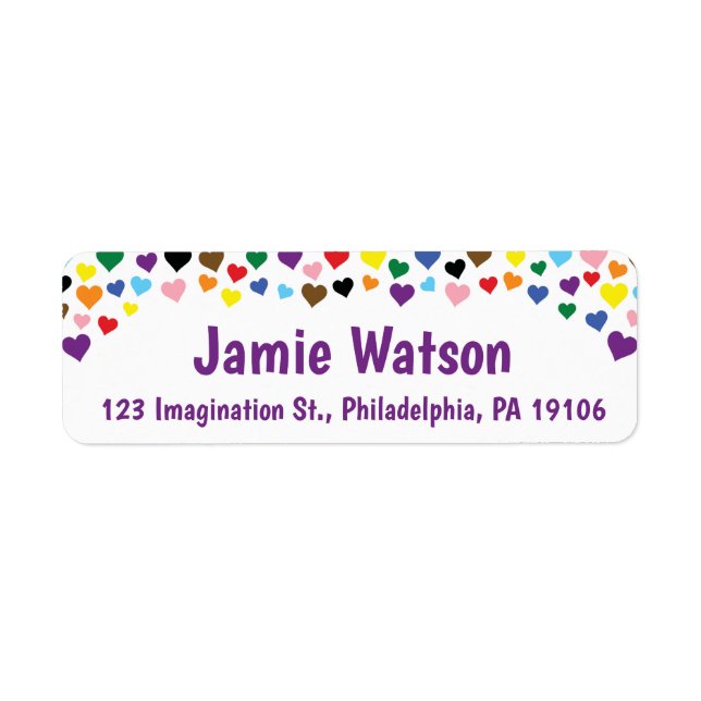 Rainbow hearts confetti frame border label (Front)