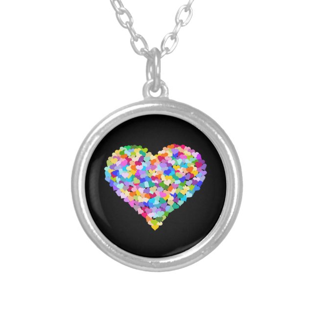 Rainbow Hearts Confetti Silver Plated Necklace (Front)