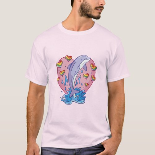 Rainbow Hearts Dolphin T_Shirt