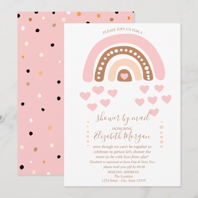 Rainbow,Hearts,Dots,Virtual Baby Shower By Mail Invitation (Front/Back)