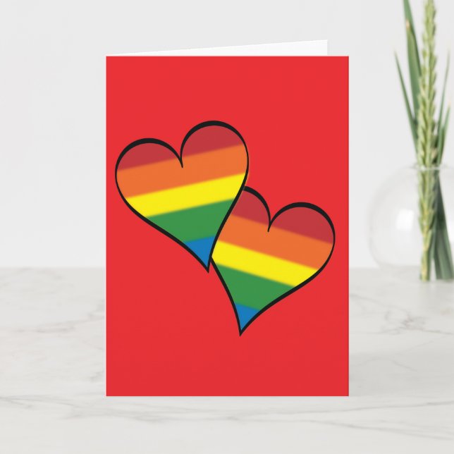 Rainbow Hearts Embracing Holiday Card (Front)