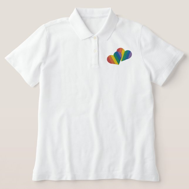 Rainbow Hearts Embroidered Polo Shirt (Design Front)