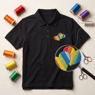 Rainbow Hearts Embroidered Polo Shirt