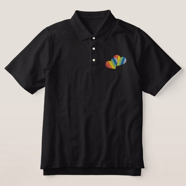 Rainbow Hearts Embroidered Polo Shirt (Design Front)